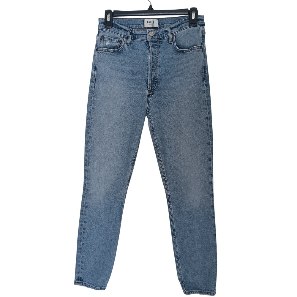 AGOLDE Nico Slim Fit Jeans Women 27 Blue High Rise Button Fly Distressed
